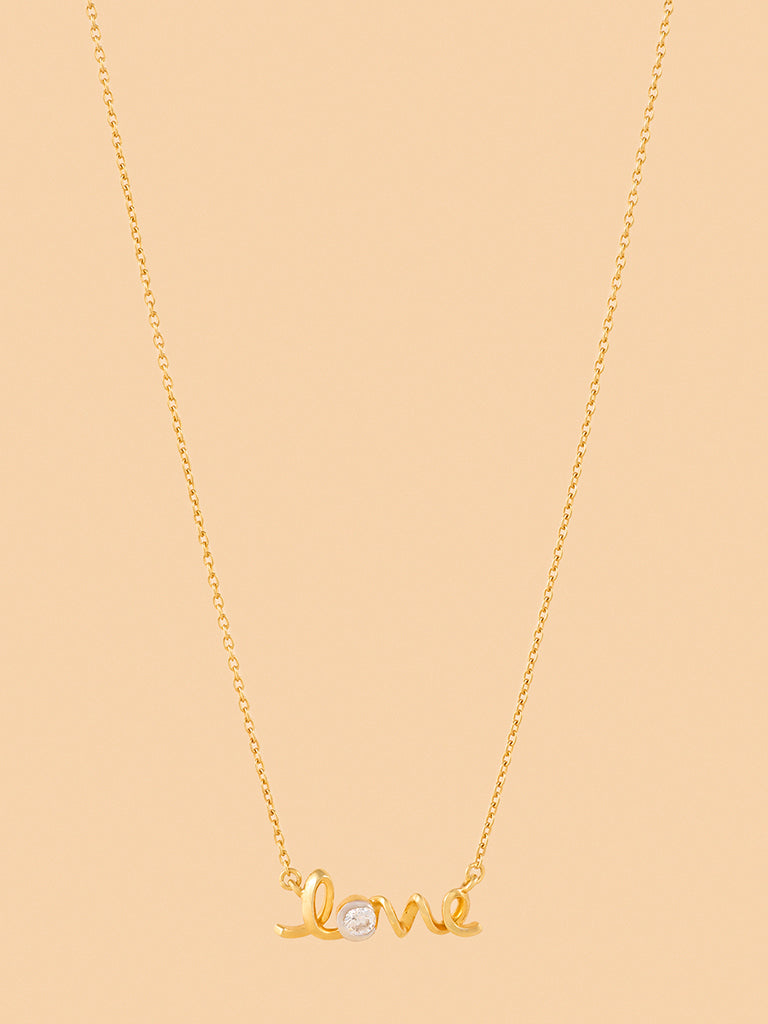 Chain Love Script Labe Diamond Necklace