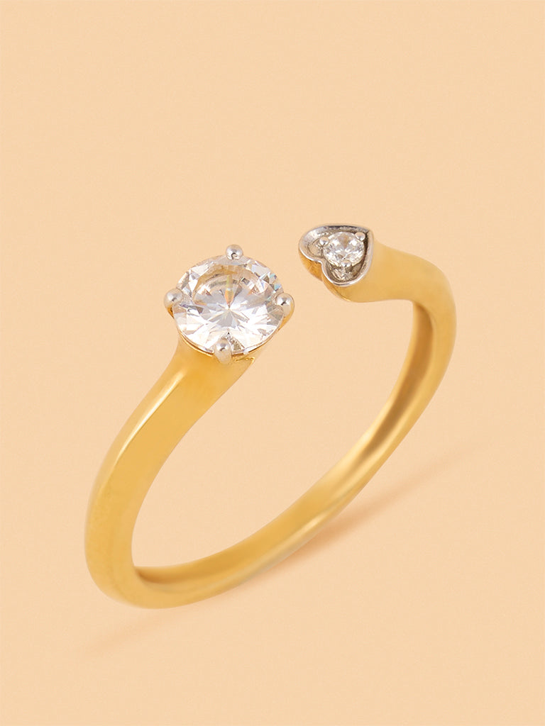 Twin Gold Plated Lab Diamond Heart Open Ring