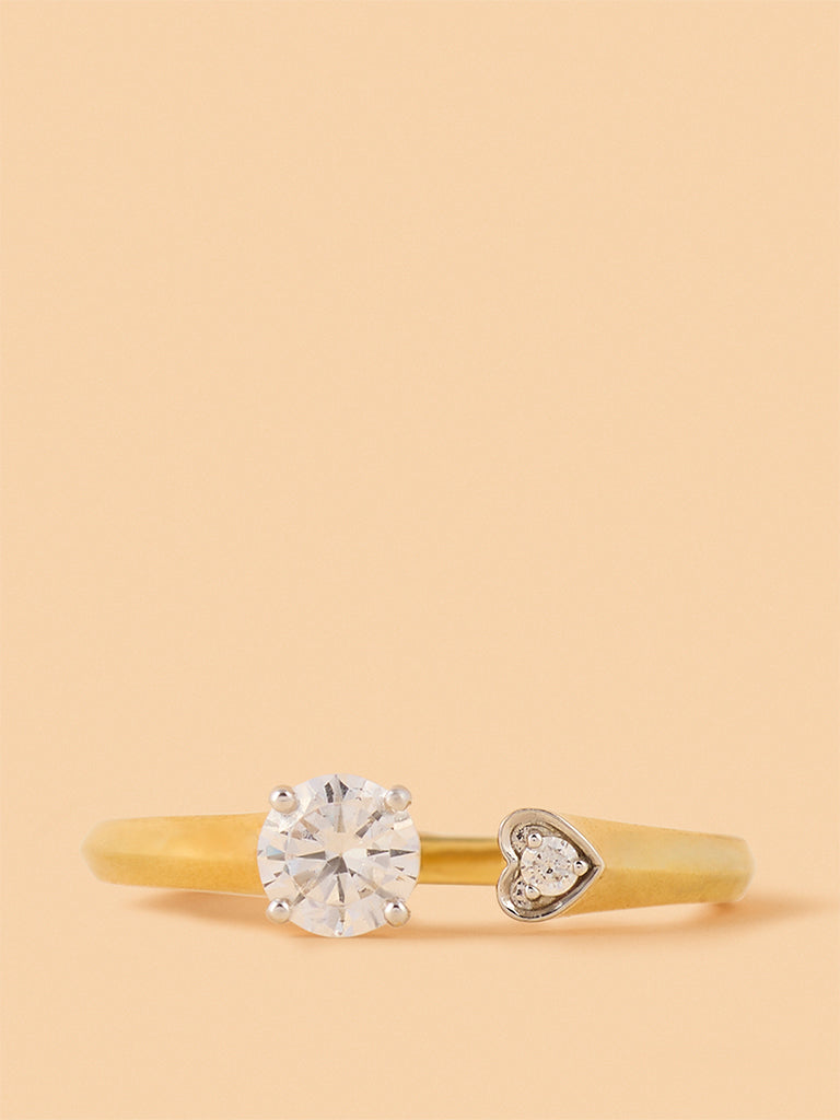 Twin Gold Plated Lab Diamond Heart Open Ring