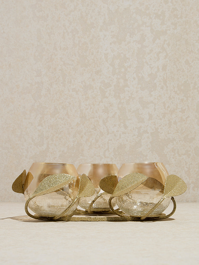Westside Home Gold Leaf Detailed Tealight Candle Holder