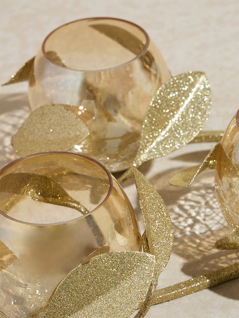 Westside Home Gold Leaf Detailed Tealight Candle Holder