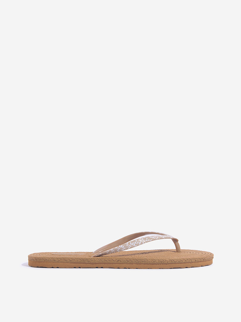 Westside LUNA BLU Women's Taupe Woven-Textured Flip-Flops Side View