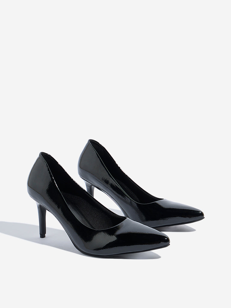 Westside LUNA BLU Women's Black Solid Pump Shoes for Work Wear Front View