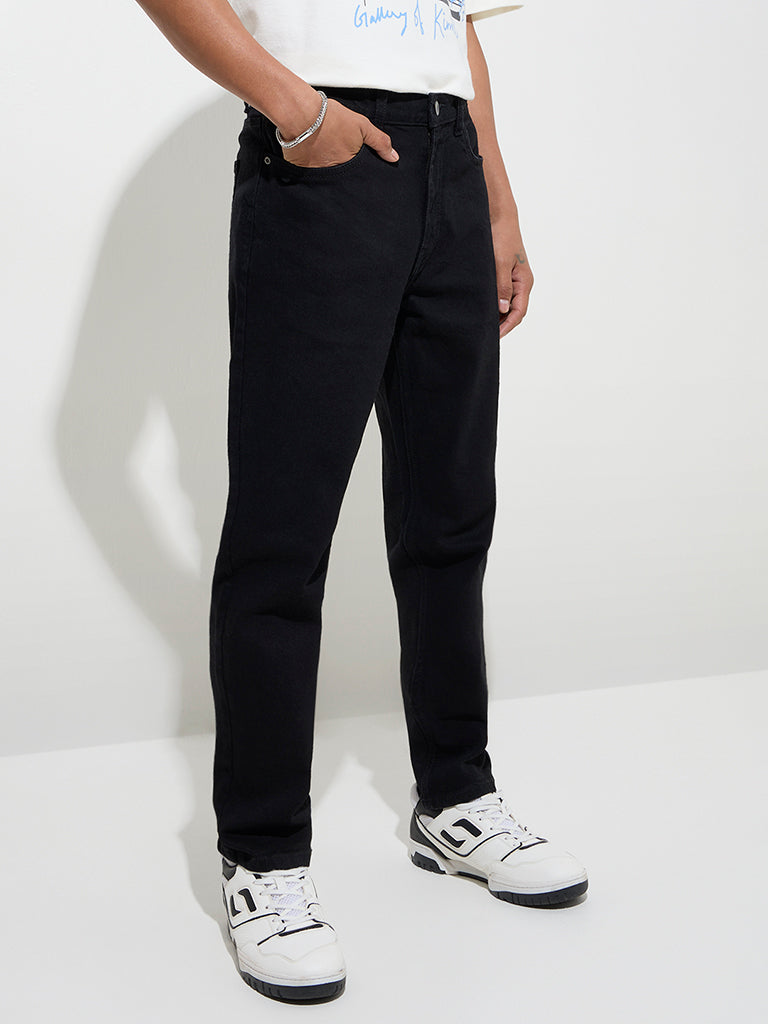 Westside Nuon Men's Black Slim-Fit Mid-Rise Jeans for Casual Wear Front View