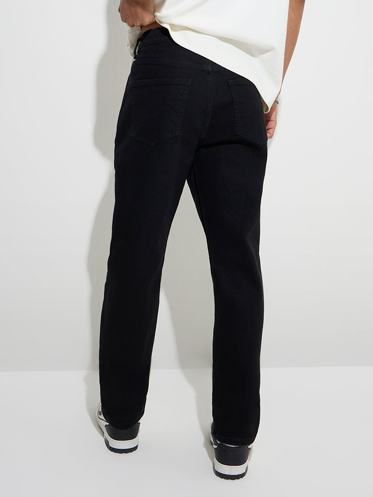 Westside Nuon Men's Black Slim-Fit Mid-Rise Jeans for Casual Wear Back View