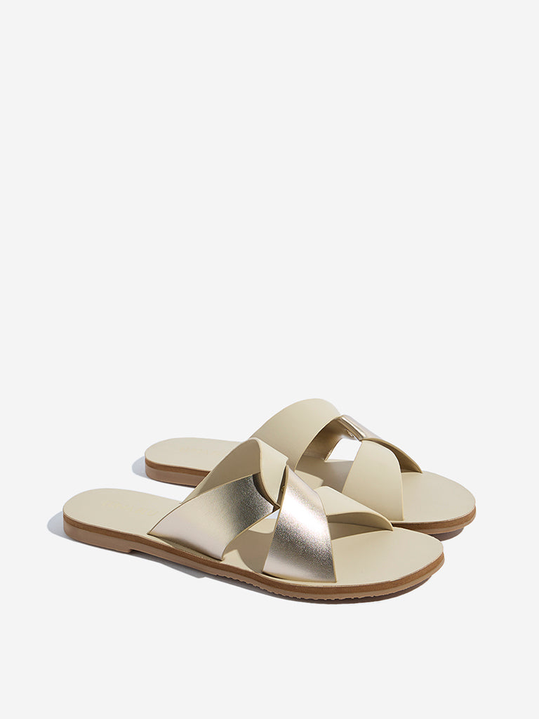 Westside LUNA BLU Women's Ivory Criss-Cross Strap Slides Front View