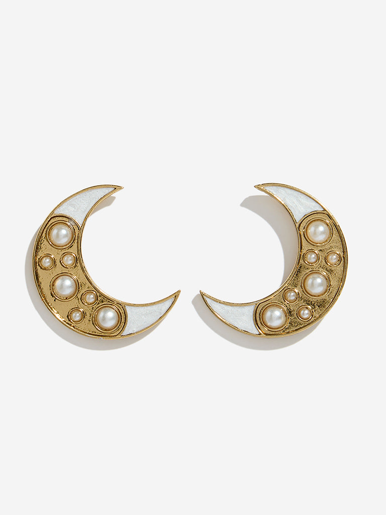 Westside Accessories Gold & White Pearlescent Stud Earrings