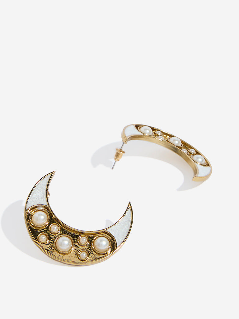 Westside Accessories Gold & White Pearlescent Stud Earrings