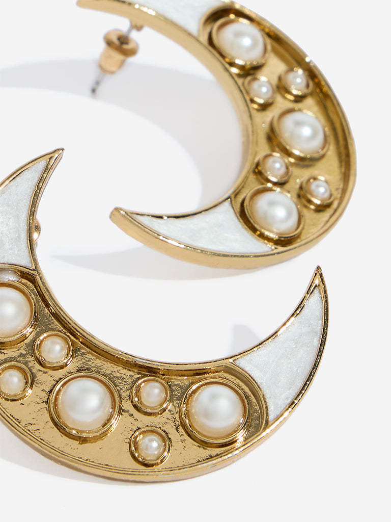 Westside Accessories Gold & White Pearlescent Stud Earrings