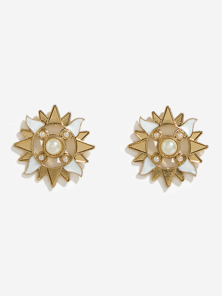 Westside Accessories Gold & White Sun Stud Earrings