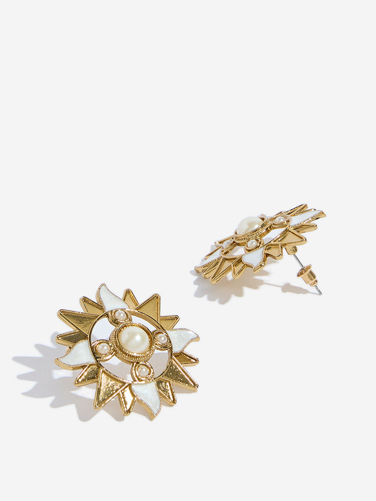 Westside Accessories Gold & White Sun Stud Earrings