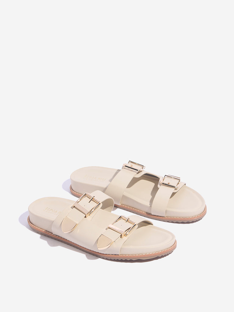 Westside LUNA BLU Women's Ivory Dual-Strap Comfort Sandals Front View