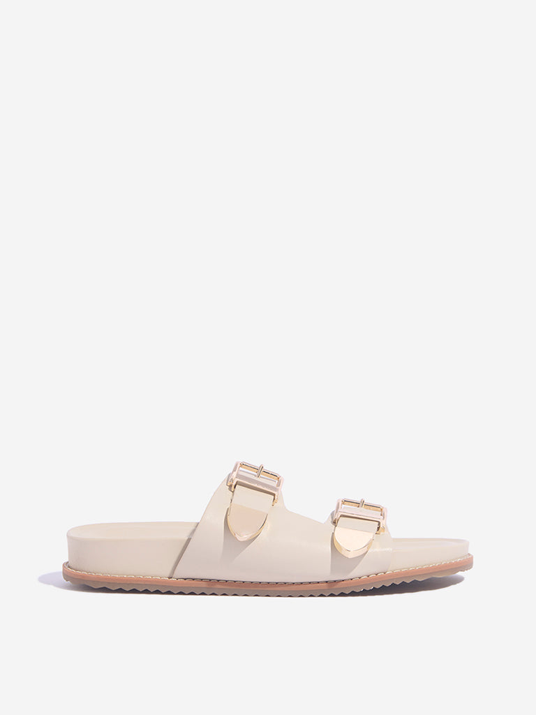 Westside LUNA BLU Women's Ivory Dual-Strap Comfort Sandals Side View