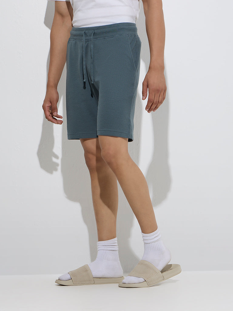 Westside WES Lounge Men's Dark Teal Relaxed-Fit Cotton-Blend Shorts for Casual Wear Front  View