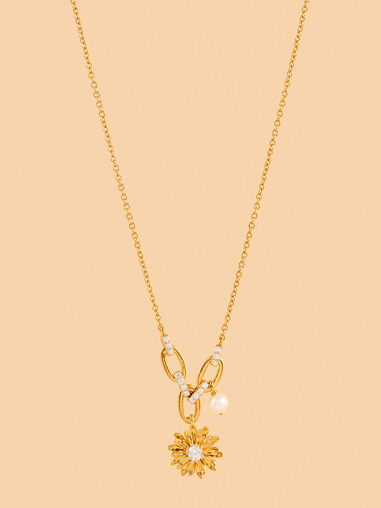 Gold Pearl Daisy Gold Plated Necklace