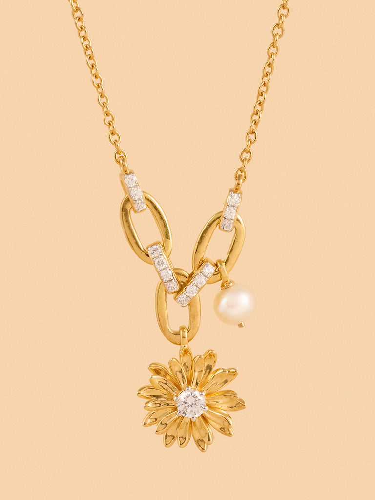 Gold Pearl Daisy Gold Plated Necklace