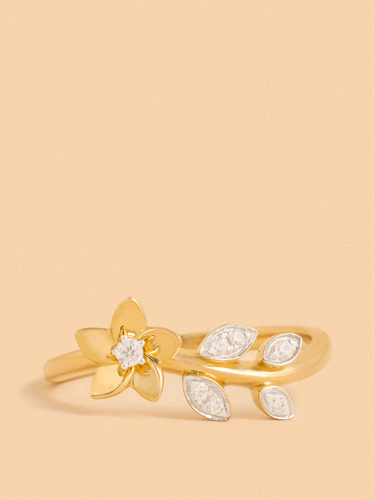 Gold Floral Solitaire Ring