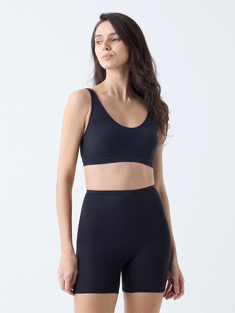 Wunderlove Black High-Rise Cotton-Blend Shapewear Cycling Shorts