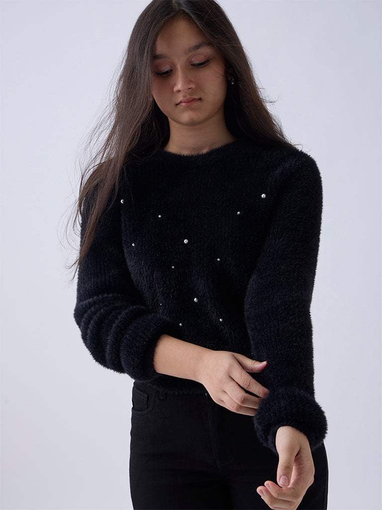 Girls Black Pearlescent Sweater