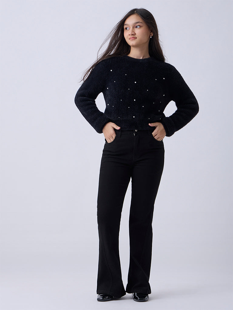 Girls Black Pearlescent Sweater