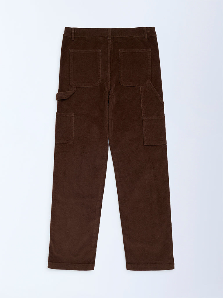 Boys Brown Mid-Rise Corduroy Trousers