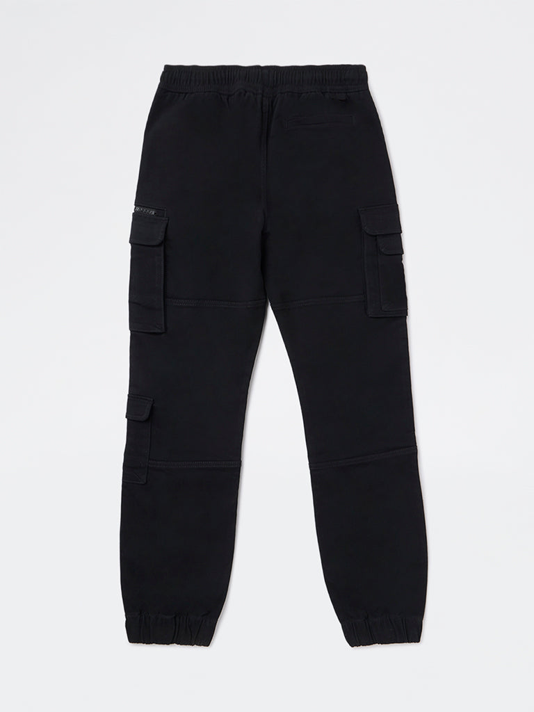Boys Black Mid-Rise Cotton-Blend Joggers