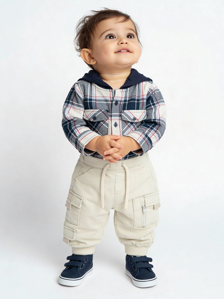 HOP Baby Boys Beige Mid-Rise Cotton-Blend Joggers