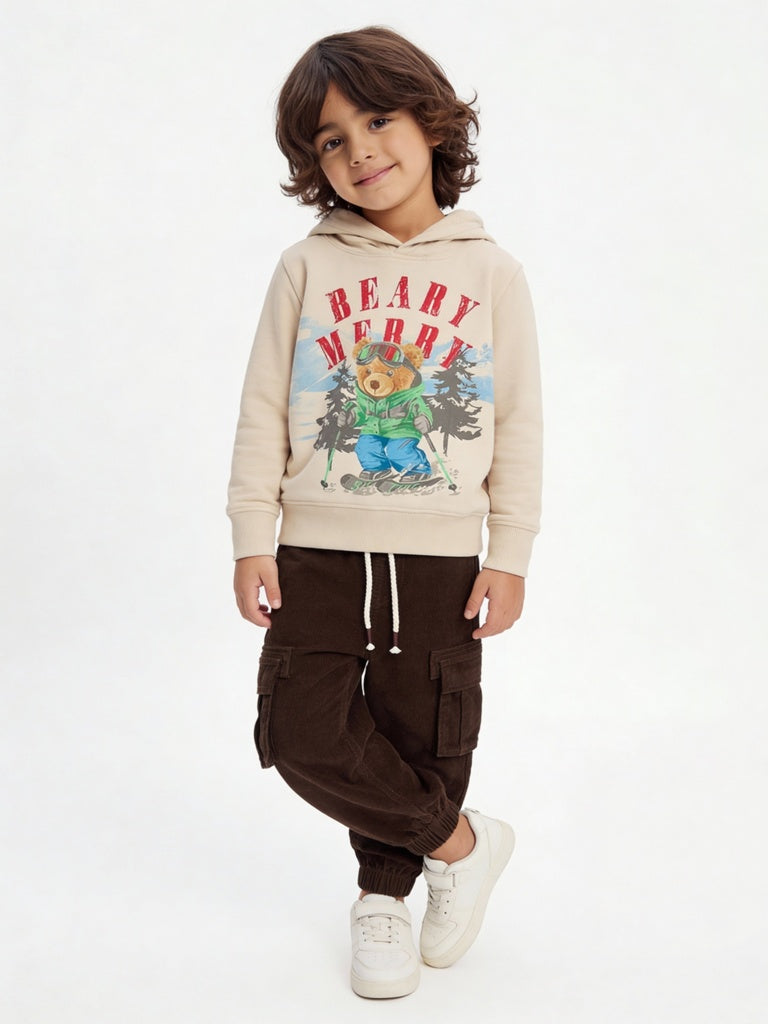 HOP Kids Boys Dark Brown Mid-Rise Corduroy Joggers