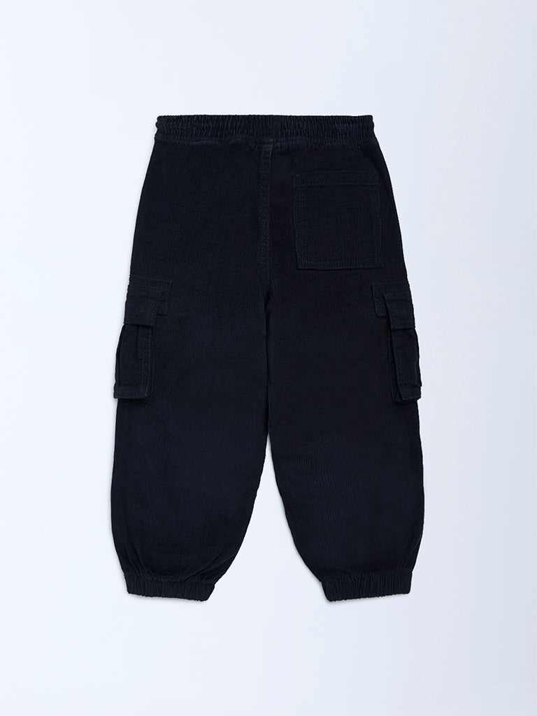 HOP Kids Boys Navy Mid-Rise Corduroy Joggers