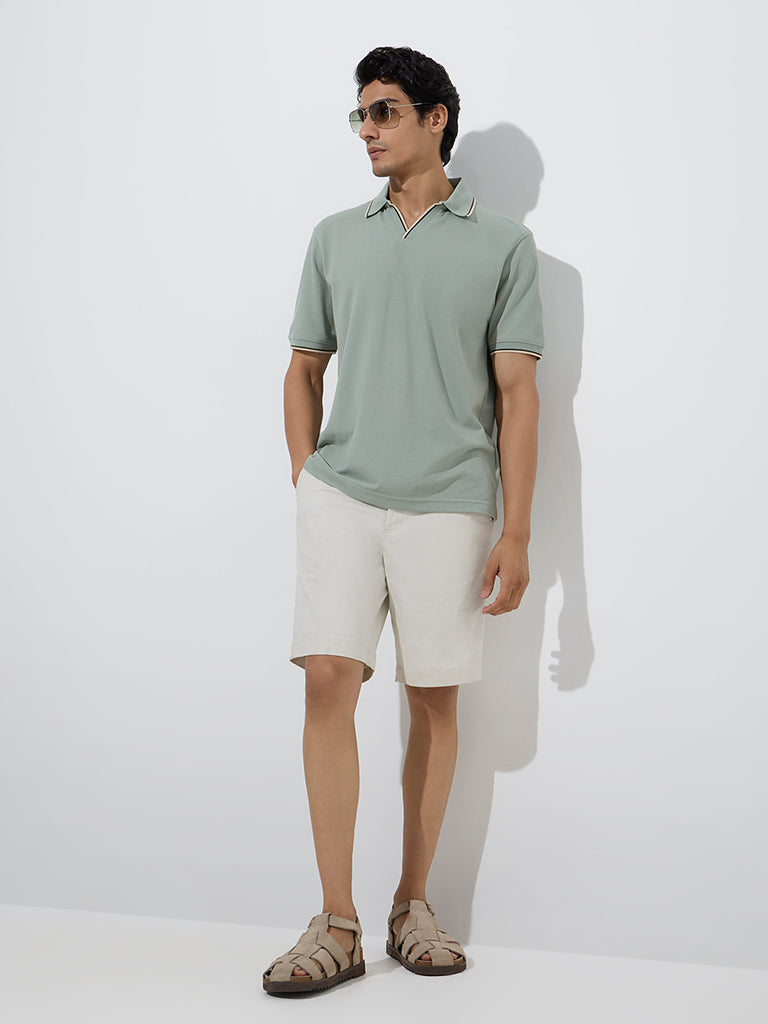 Westside WES Casuals Men's Sage Relaxed-Fit Cotton-Blend Polo T-Shirt for Casual Wear Front  View