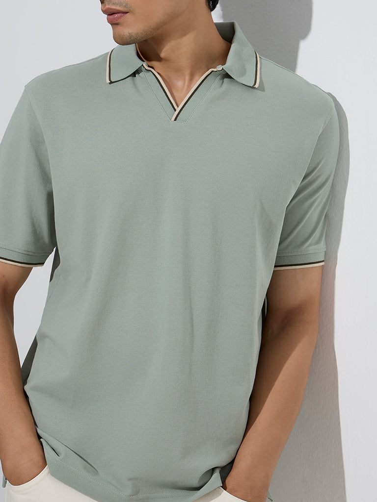 Westside WES Casuals Men's Sage Relaxed-Fit Cotton-Blend Polo T-Shirt for Casual Wear Zoom View