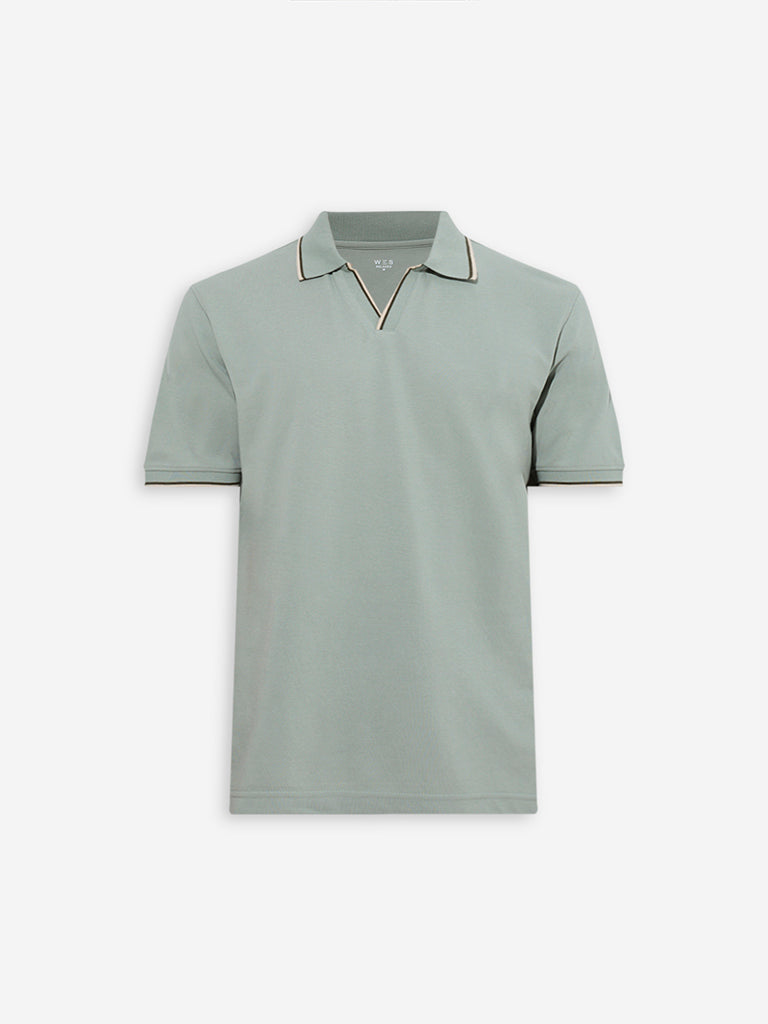 Westside WES Casuals Men's Sage Relaxed-Fit Cotton-Blend Polo T-Shirt for Casual Wear Flatly View