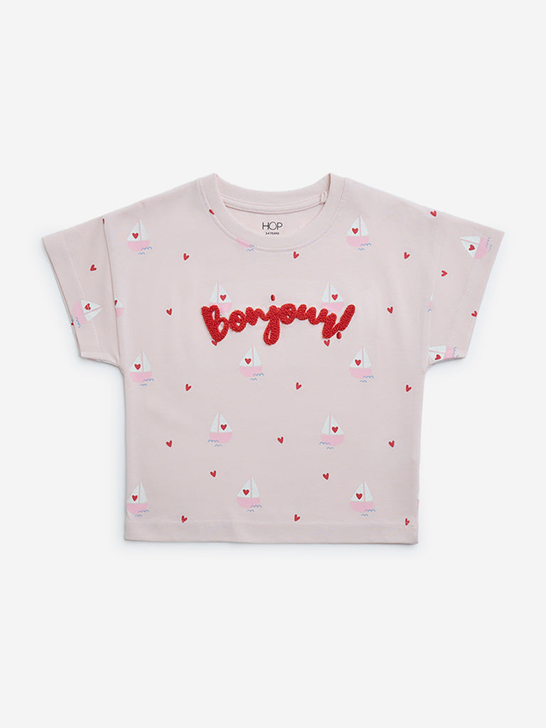 Westside HOP Kids Pink Text Design Cotton T-Shirt for Casual Wear Front View