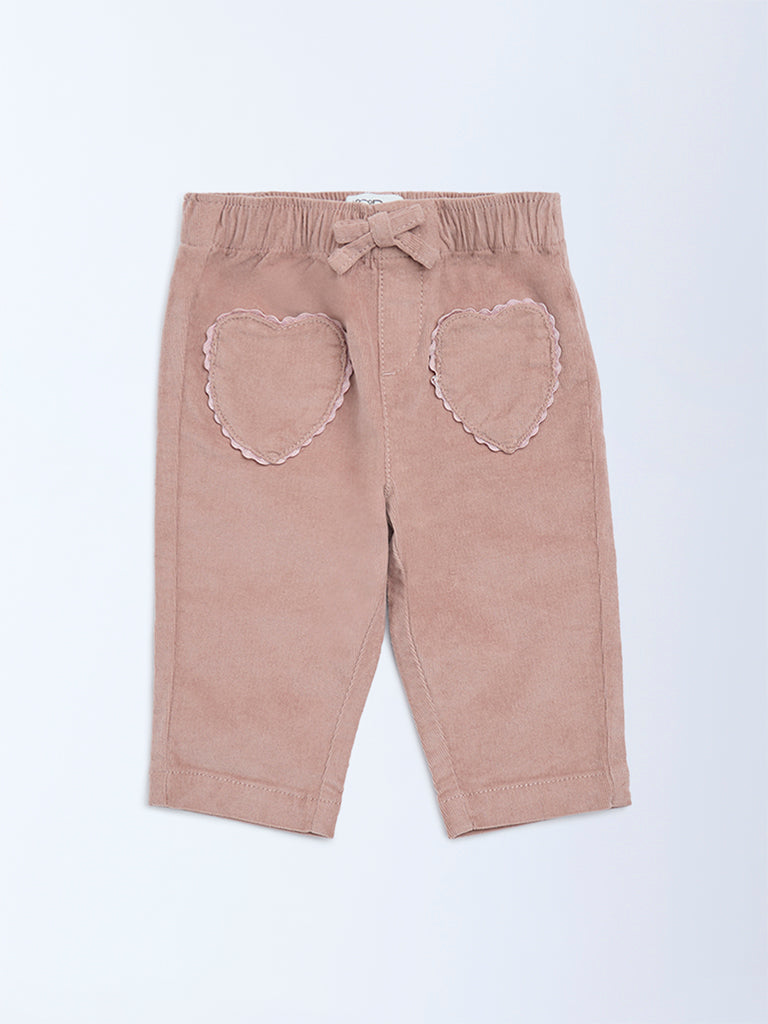 HOP Baby Girls Dusty Pink High-Rise Corduroy Trousers