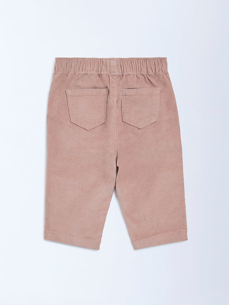 HOP Baby Girls Dusty Pink High-Rise Corduroy Trousers