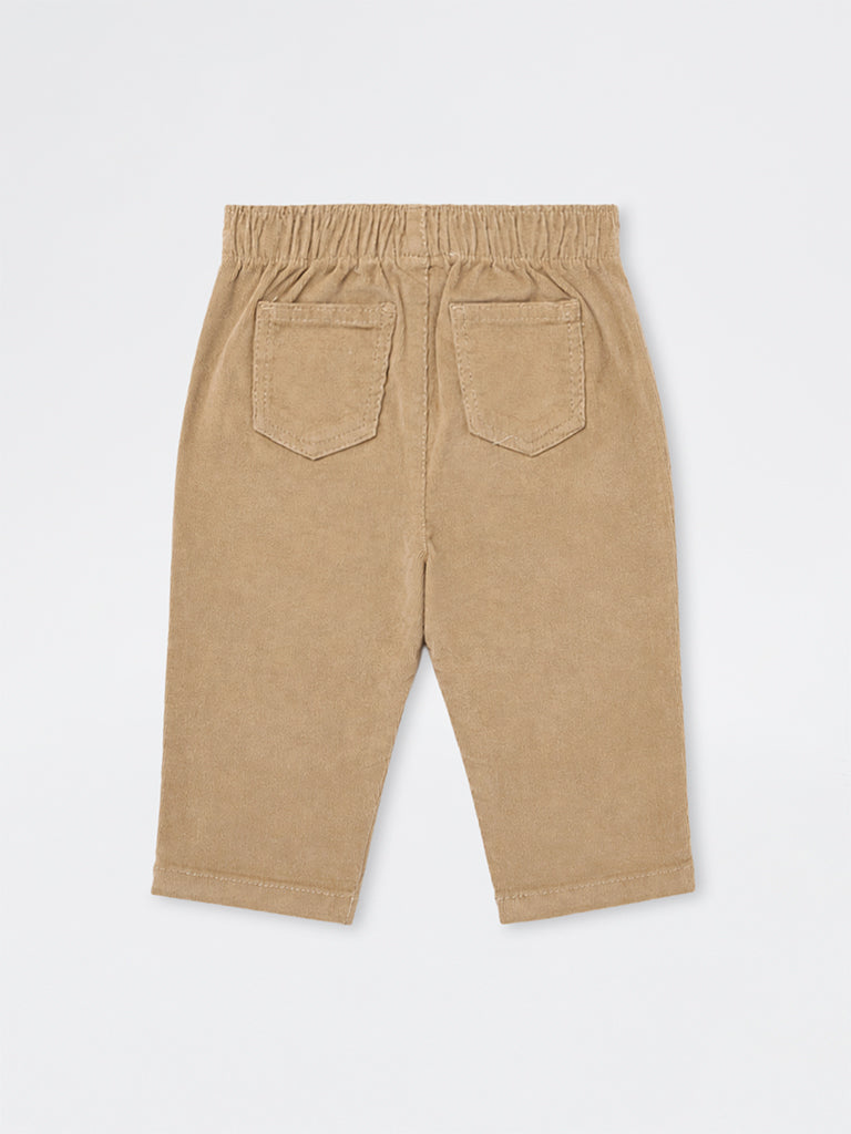HOP Baby Girls Dark Taupe Corduroy High-Rise Cotton-Blend Trousers