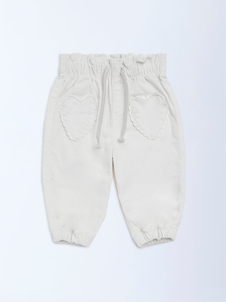 HOP Baby Girls Off-White High-Rise Cotton Joggers