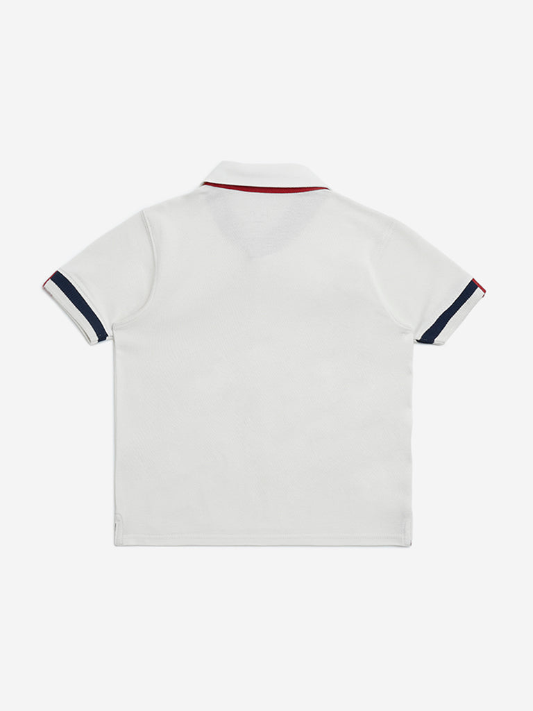 Westside HOP Kids Off-White Embroidered Cotton Polo T-Shirt for Casual Wear Back View