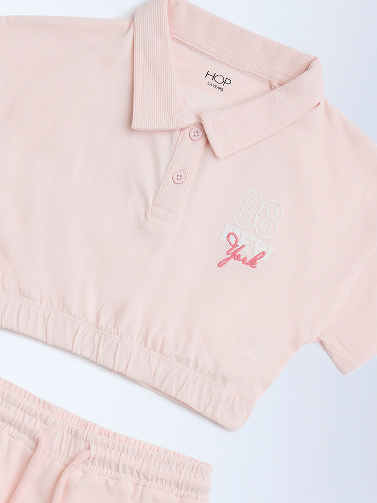 Westside HOP Kids Pink Printed Cotton Polo T-Shirt with Skirt Set for Casual Wear Zoomed View