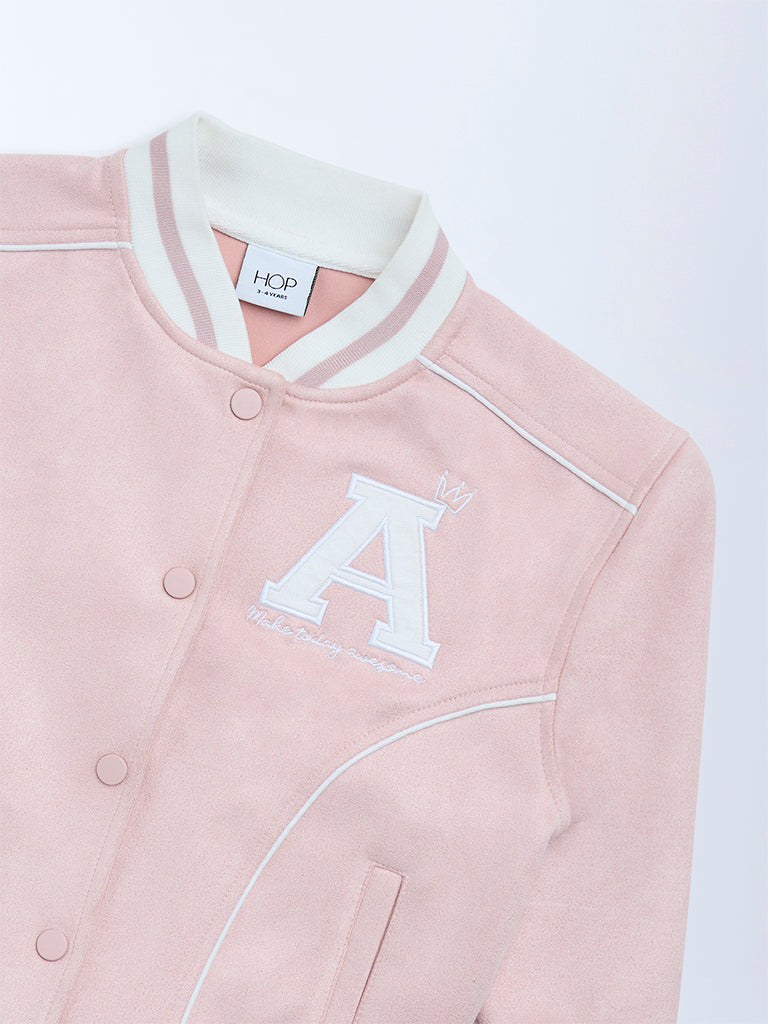 HOP Kids Girls Pink Typographic Jacket