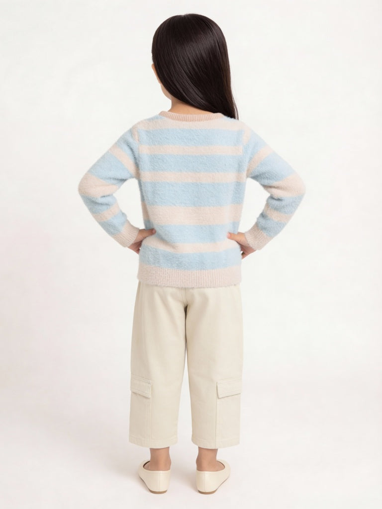 HOP Kids Girls Blue Striped Sweater