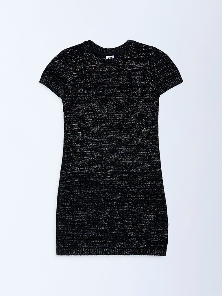 Girls Black Knitted Bodycon Dress