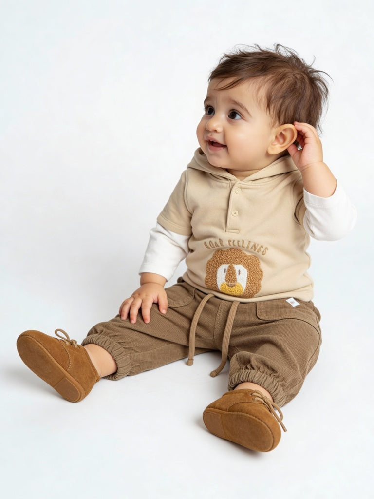 HOP Baby Boys Taupe Mid-Rise Corduroy Joggers