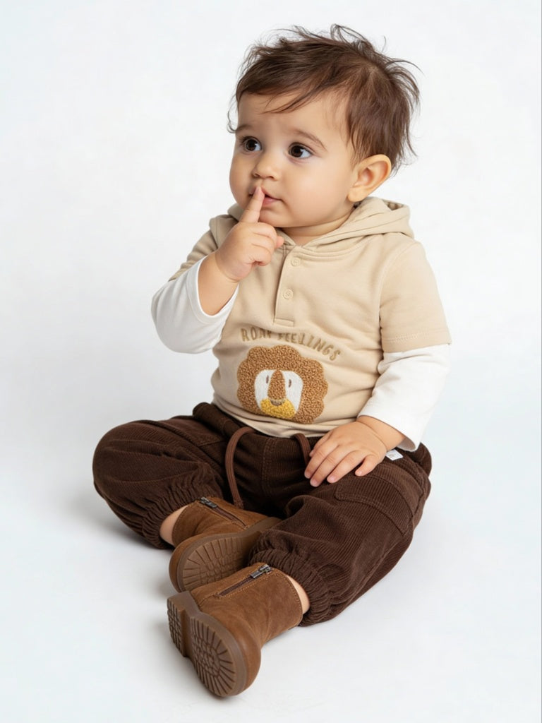HOP Baby Boys Dark Brown Mid-Rise Corduroy Joggers