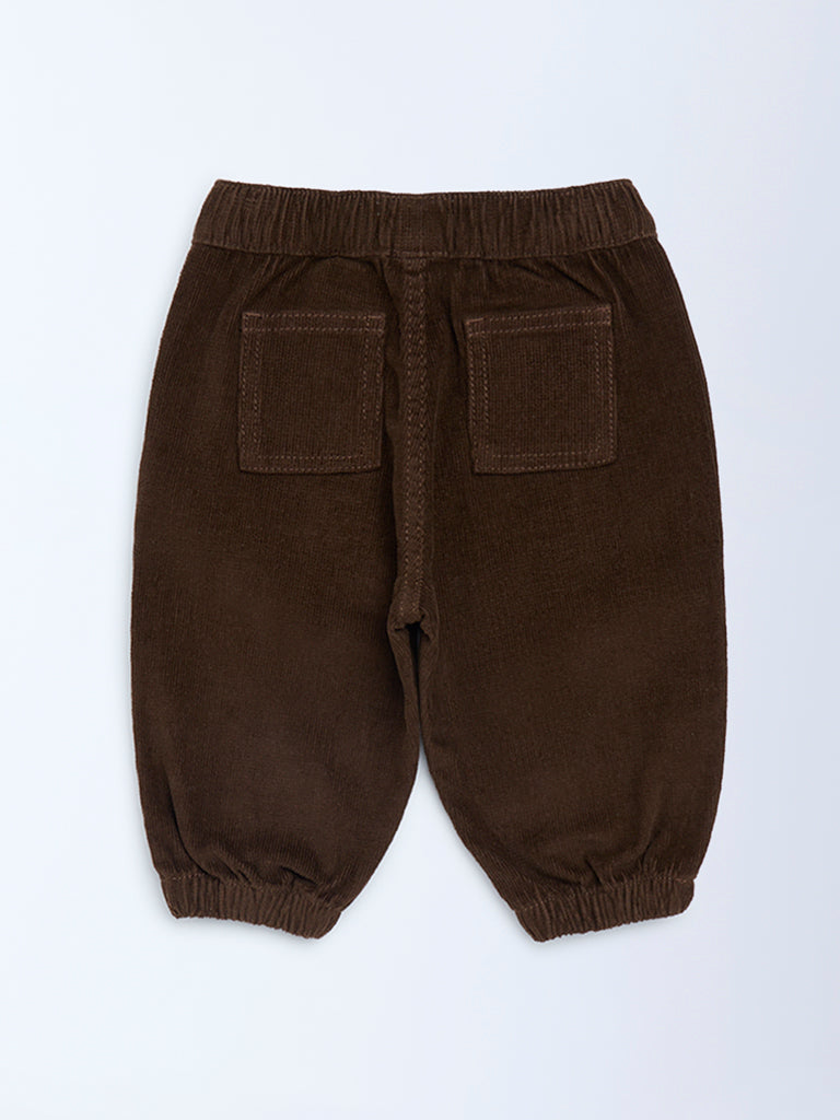 HOP Baby Boys Dark Brown Mid-Rise Corduroy Joggers