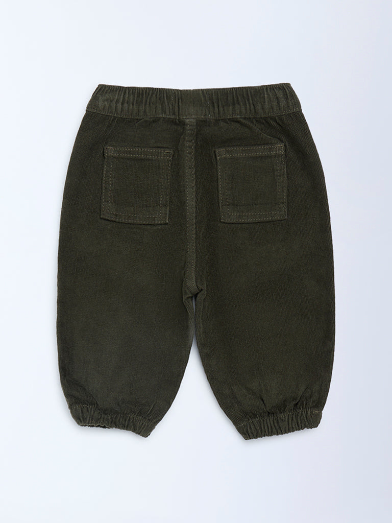 HOP Baby Boys Olive Mid-Rise Corduroy Joggers