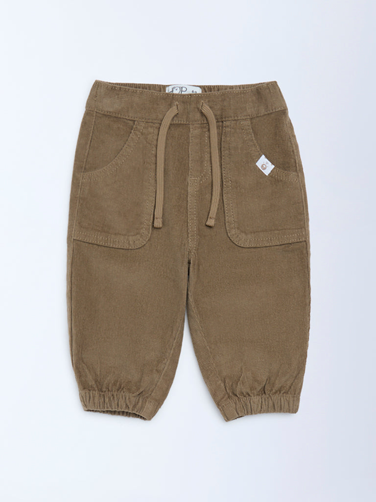 HOP Baby Boys Taupe Mid-Rise Corduroy Joggers