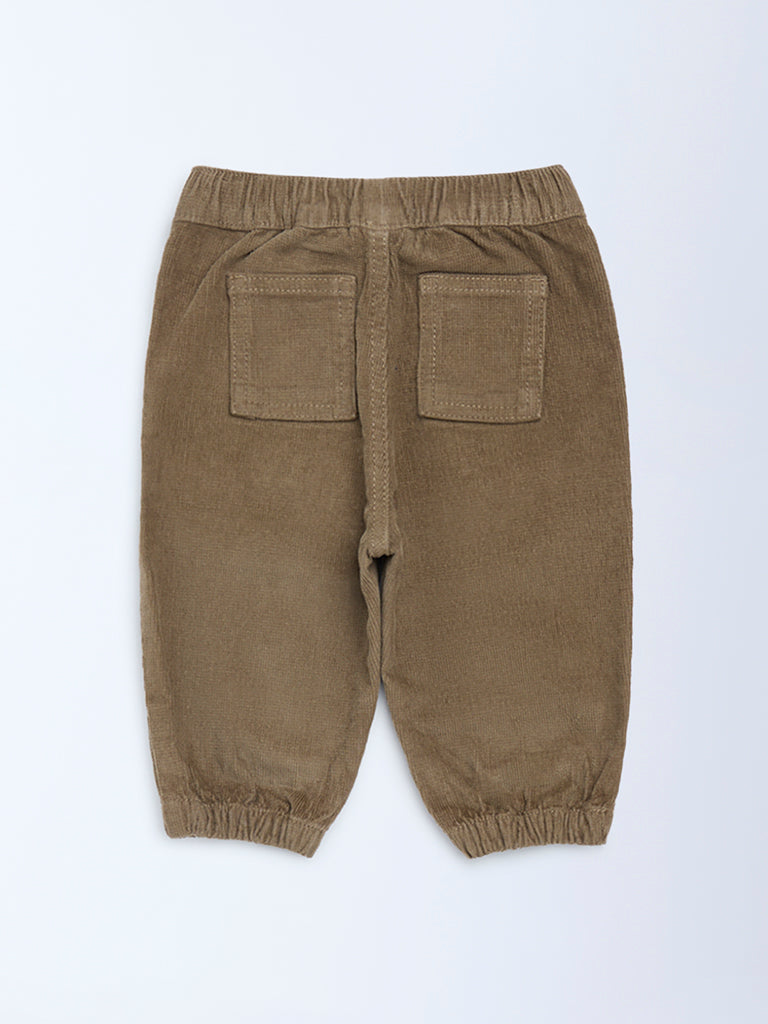 HOP Baby Boys Taupe Mid-Rise Corduroy Joggers