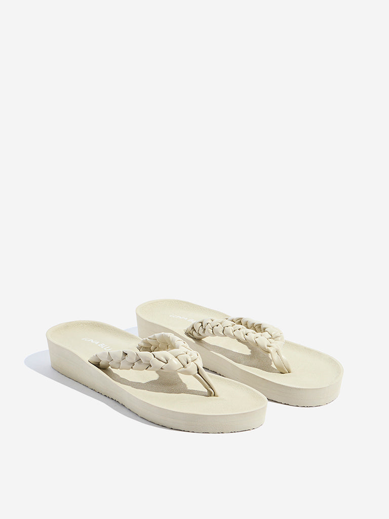 Westside LUNA BLU Women's Ivory Braided Flip-Flops for Casual Wear Front View