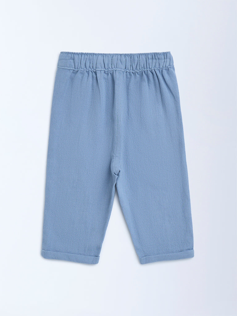 Westside HOP Baby Boy's Dusty Blue Mid-Rise Cotton-Blend Trousers for Casual Wear Back View